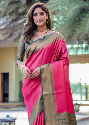 Pink Kanjivaram Silk Saree With Blouse Piece