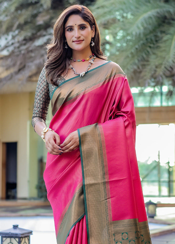 Pink Kanjivaram Silk Saree With Blouse Piece