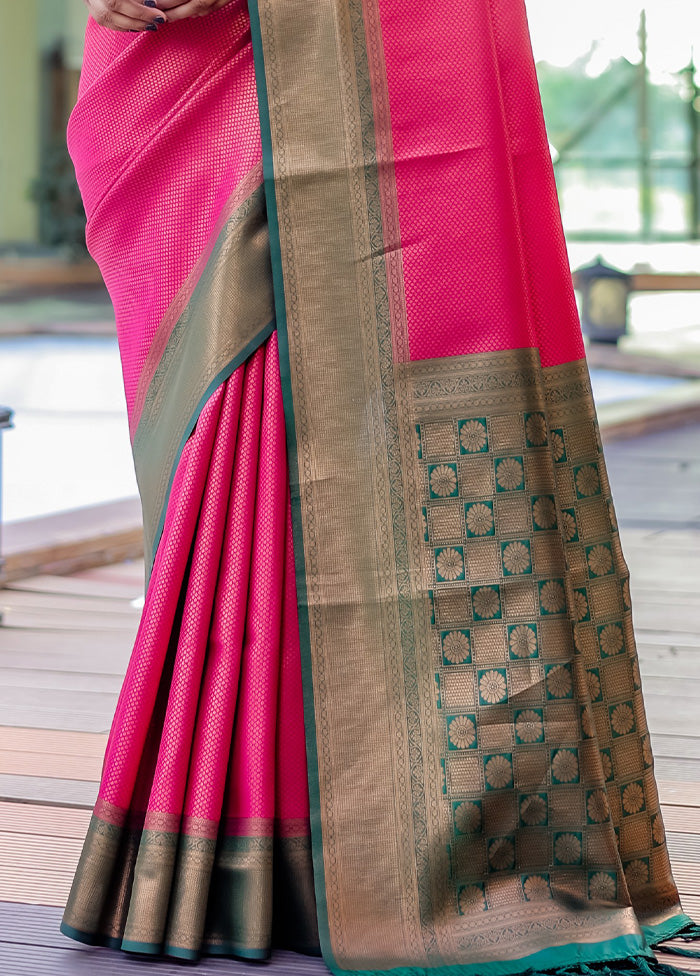 Pink Kanjivaram Silk Saree With Blouse Piece