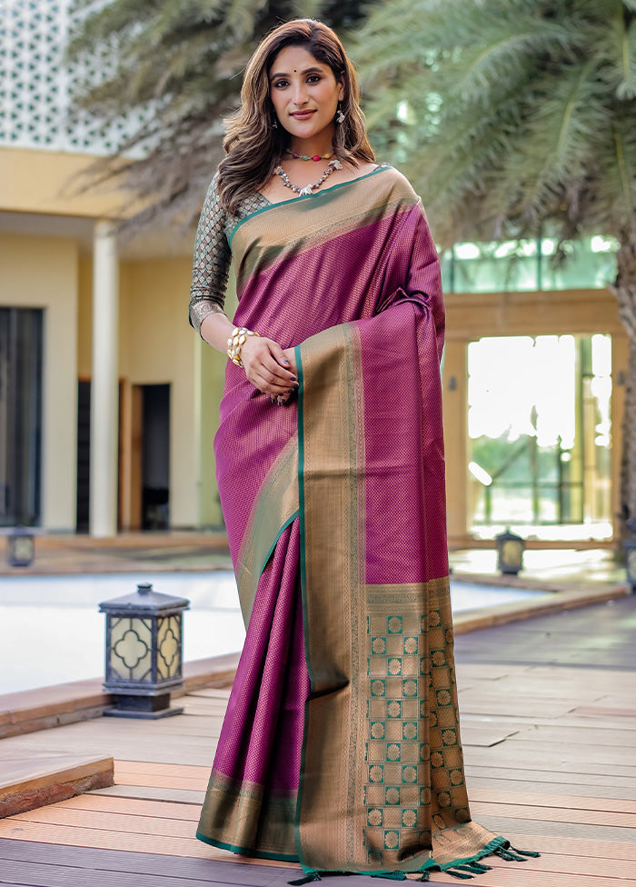 Purple Kanjivaram Silk Saree With Blouse Piece