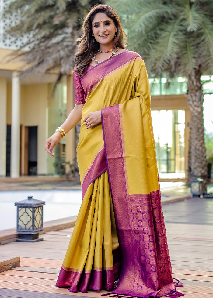 Yellow Kanjivaram Silk Saree With Blouse Piece