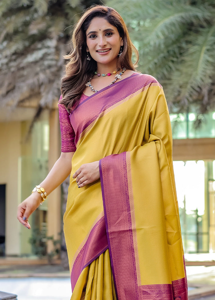 Yellow Kanjivaram Silk Saree With Blouse Piece