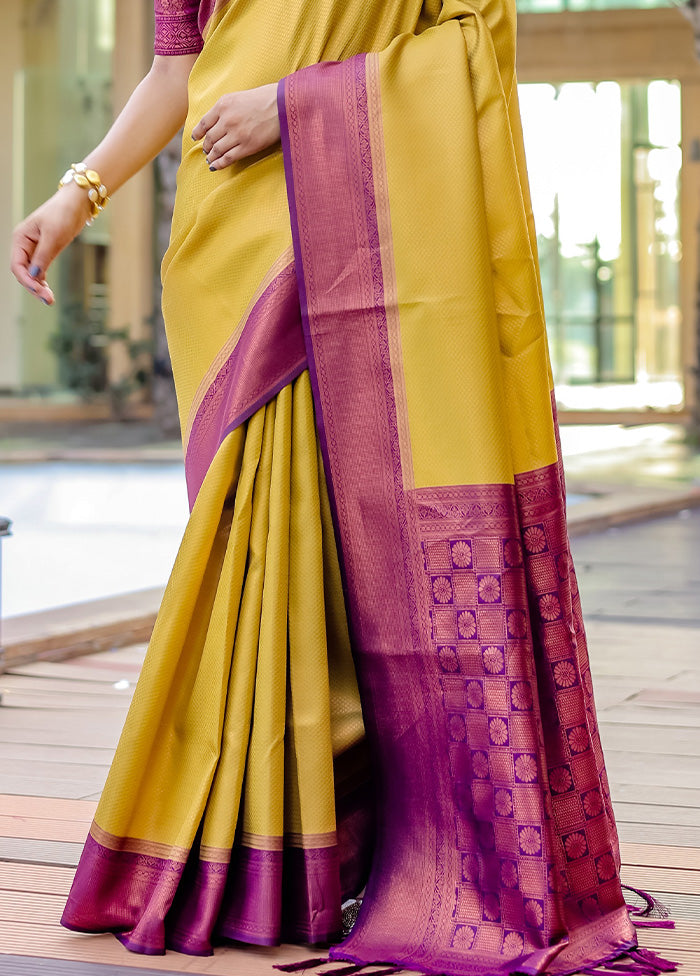 Yellow Kanjivaram Silk Saree With Blouse Piece