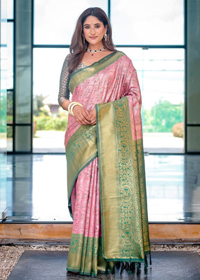 Baby Pink Spun Silk Saree With Blouse Piece