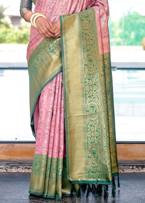 Baby Pink Spun Silk Saree With Blouse Piece