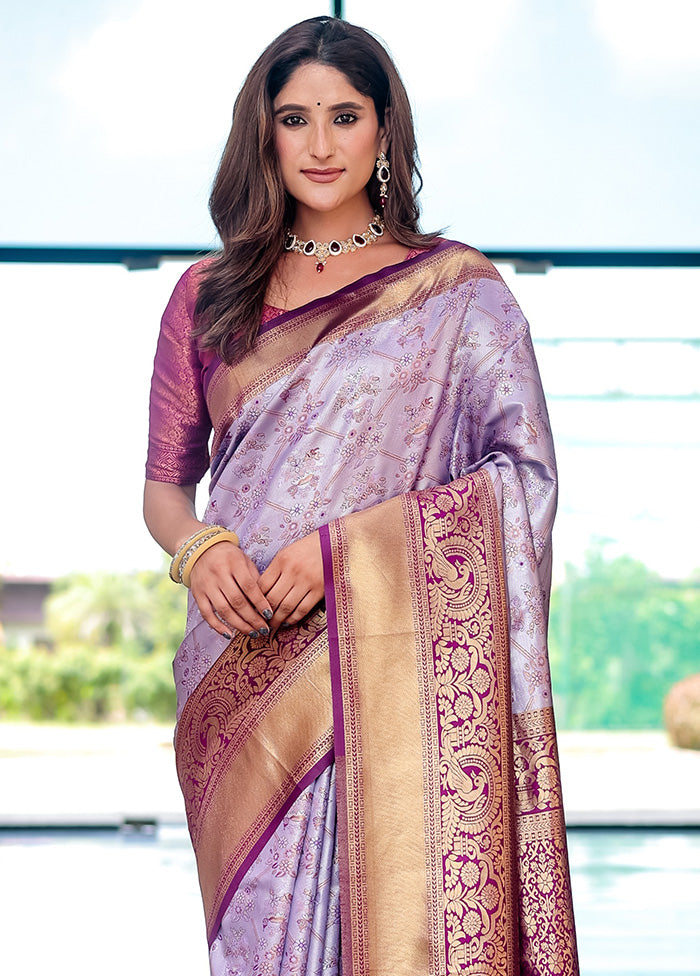 Light Purple Spun Silk Saree With Blouse Piece