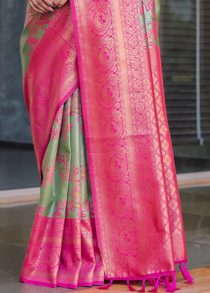 Green Spun Silk Saree With Blouse Piece