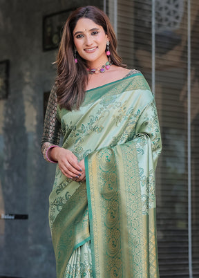 Sea Green Spun Silk Saree With Blouse Piece