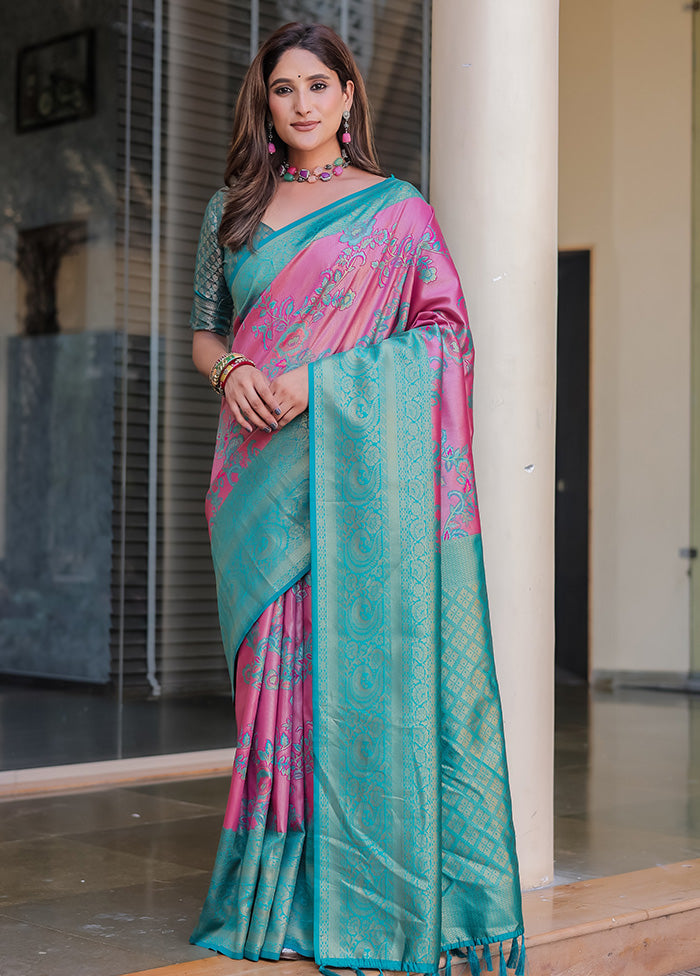 Pink Spun Silk Saree With Blouse Piece