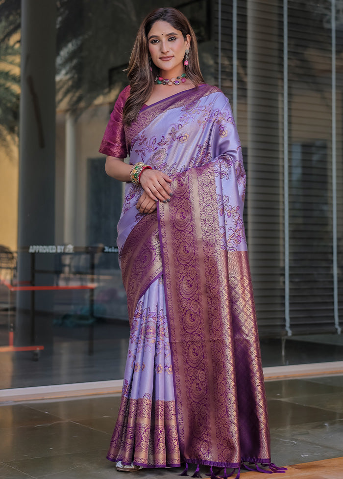 Light Purple Spun Silk Saree With Blouse Piece