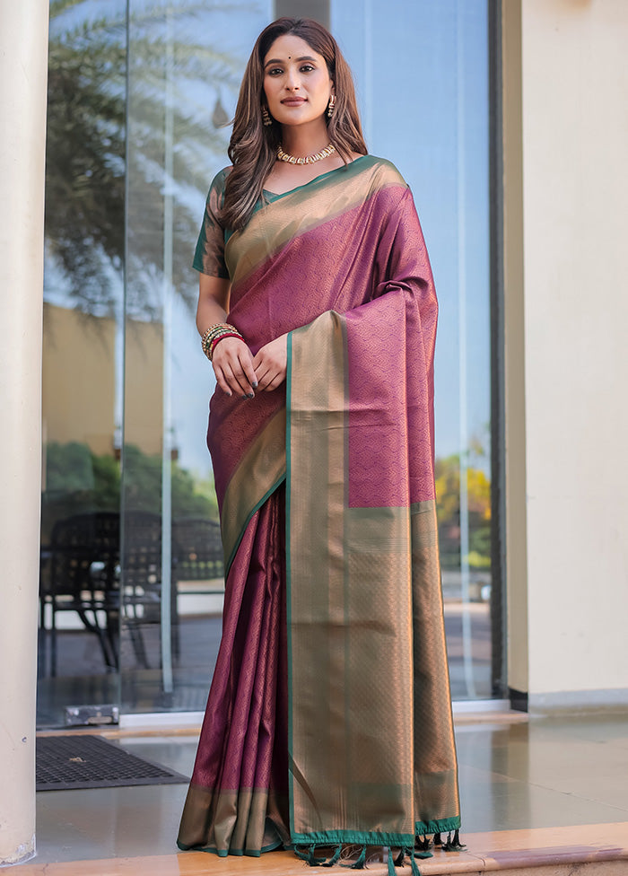 Wine Kanjivaram Silk Saree With Blouse Piece