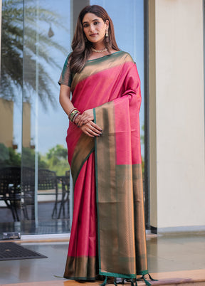 Pink Kanjivaram Silk Saree With Blouse Piece