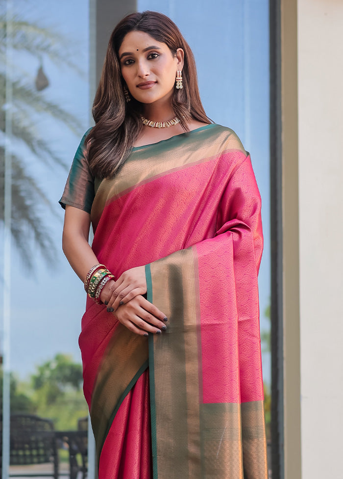 Pink Kanjivaram Silk Saree With Blouse Piece