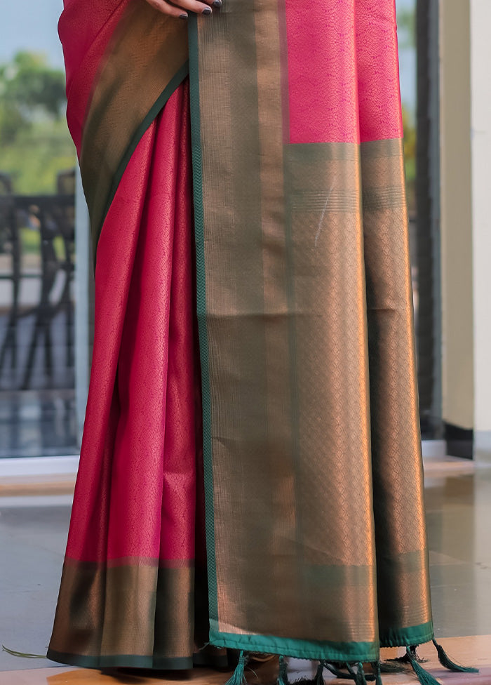 Pink Kanjivaram Silk Saree With Blouse Piece