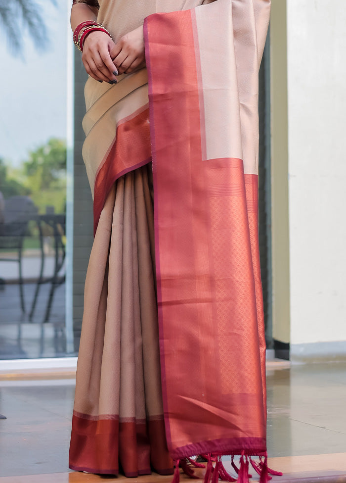 Beige Kanjivaram Silk Saree With Blouse Piece