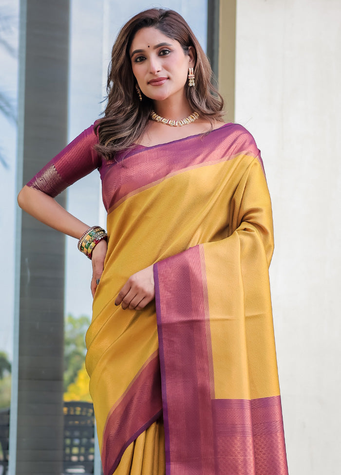 Yellow Kanjivaram Silk Saree With Blouse Piece