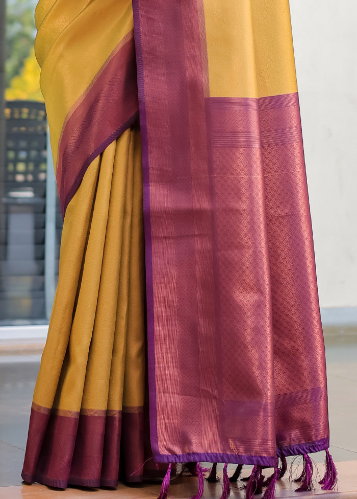 Yellow Kanjivaram Silk Saree With Blouse Piece