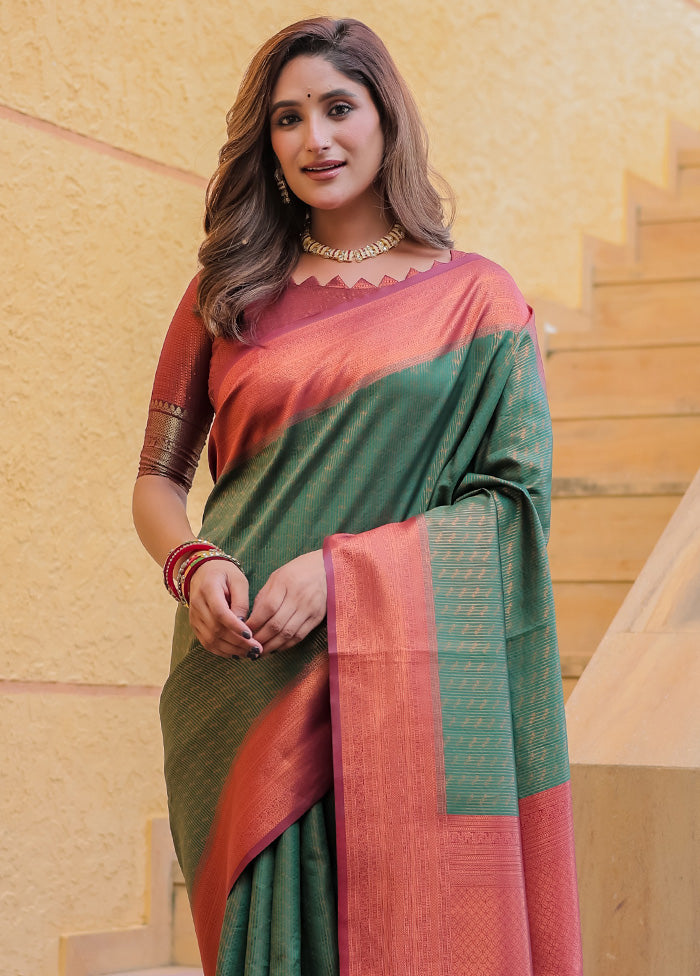 Green Kanjivaram Silk Saree With Blouse Piece