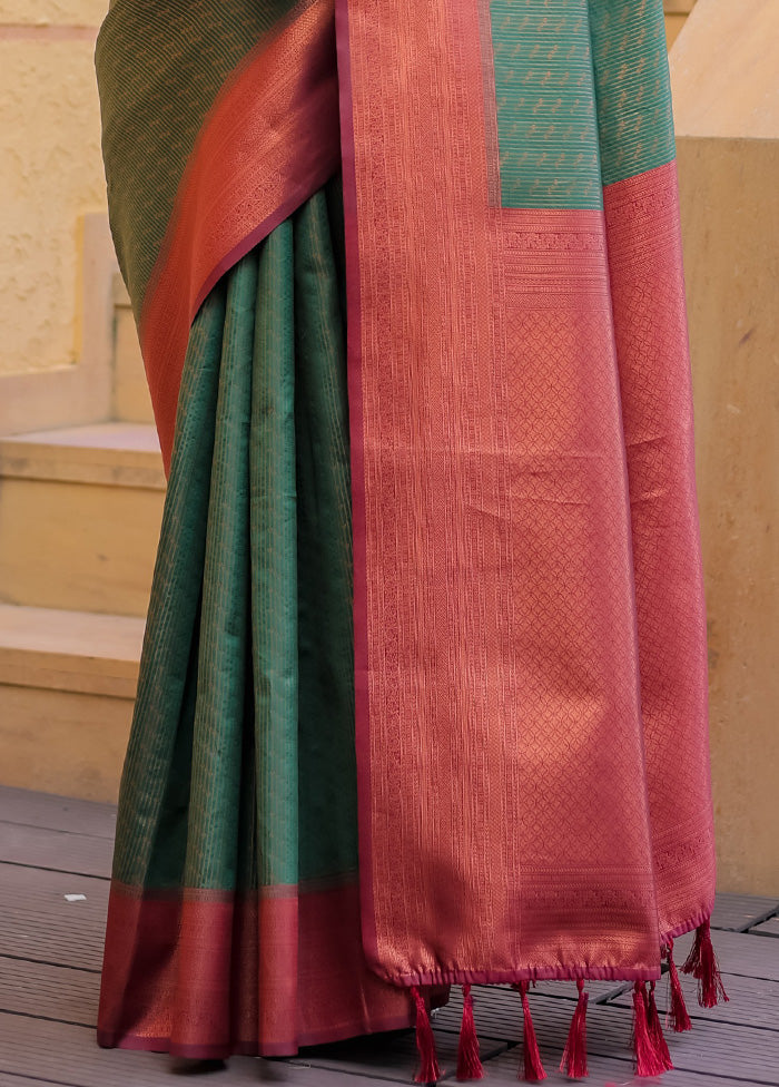 Green Kanjivaram Silk Saree With Blouse Piece