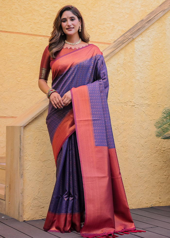 Purple Kanjivaram Silk Saree With Blouse Piece