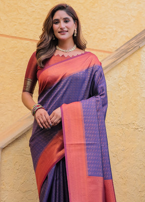 Purple Kanjivaram Silk Saree With Blouse Piece