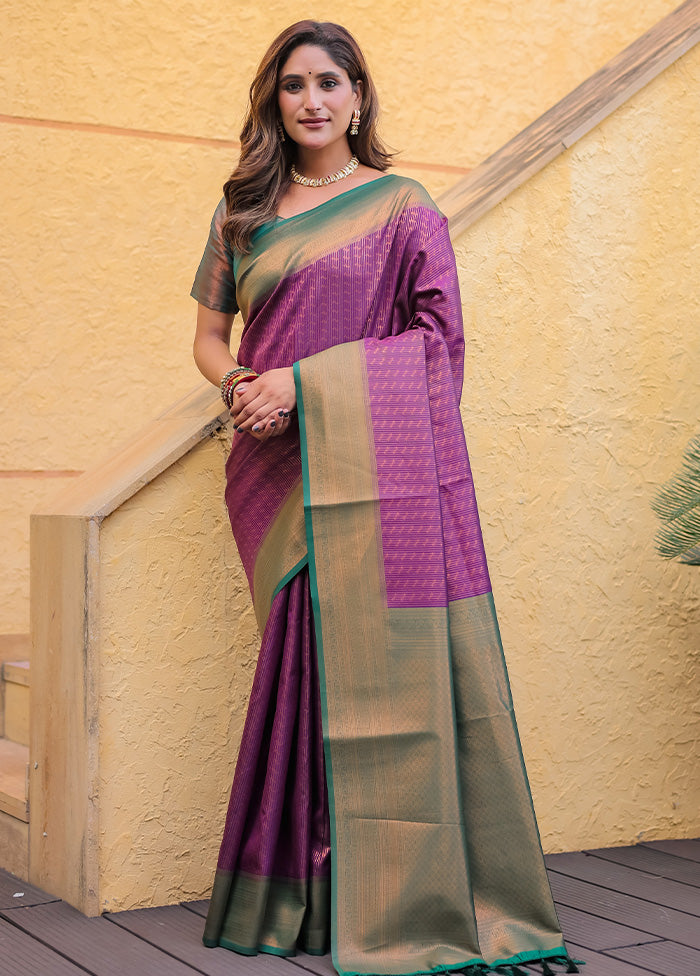 Wine Kanjivaram Silk Saree With Blouse Piece