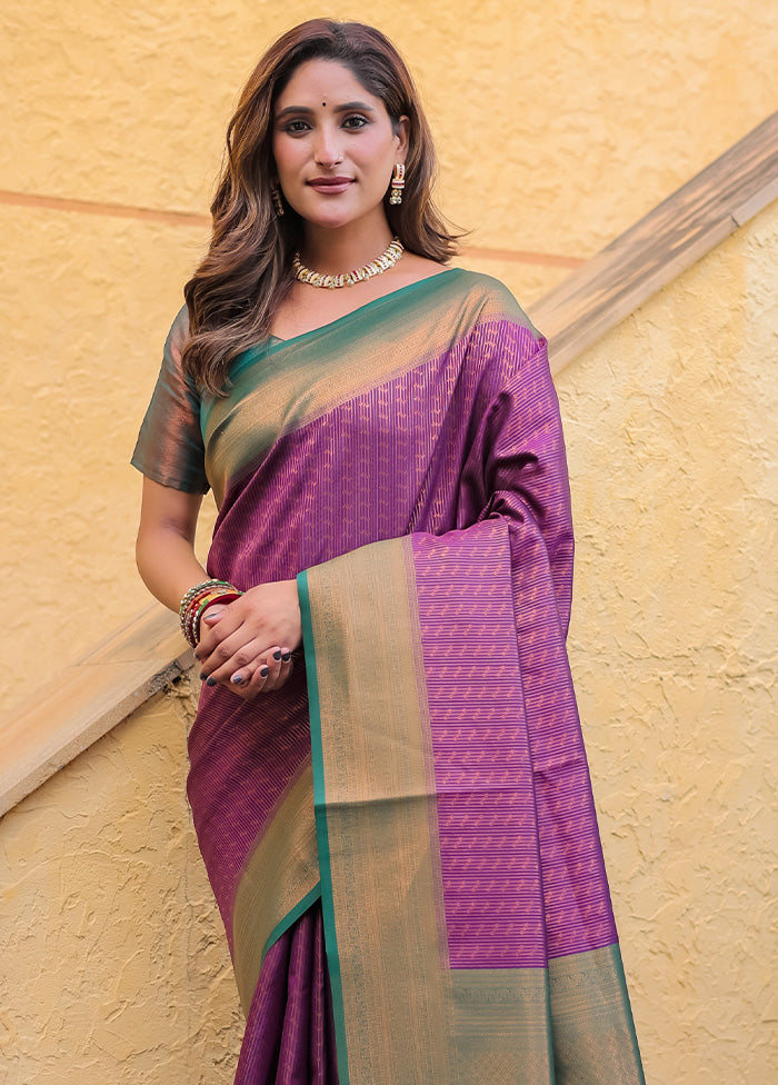 Wine Kanjivaram Silk Saree With Blouse Piece