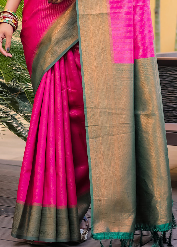 Pink Kanjivaram Silk Saree With Blouse Piece