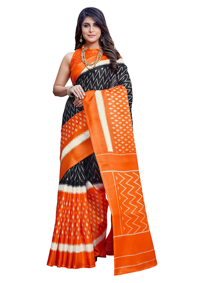 Orange Dupion Silk Saree With Blouse Piece