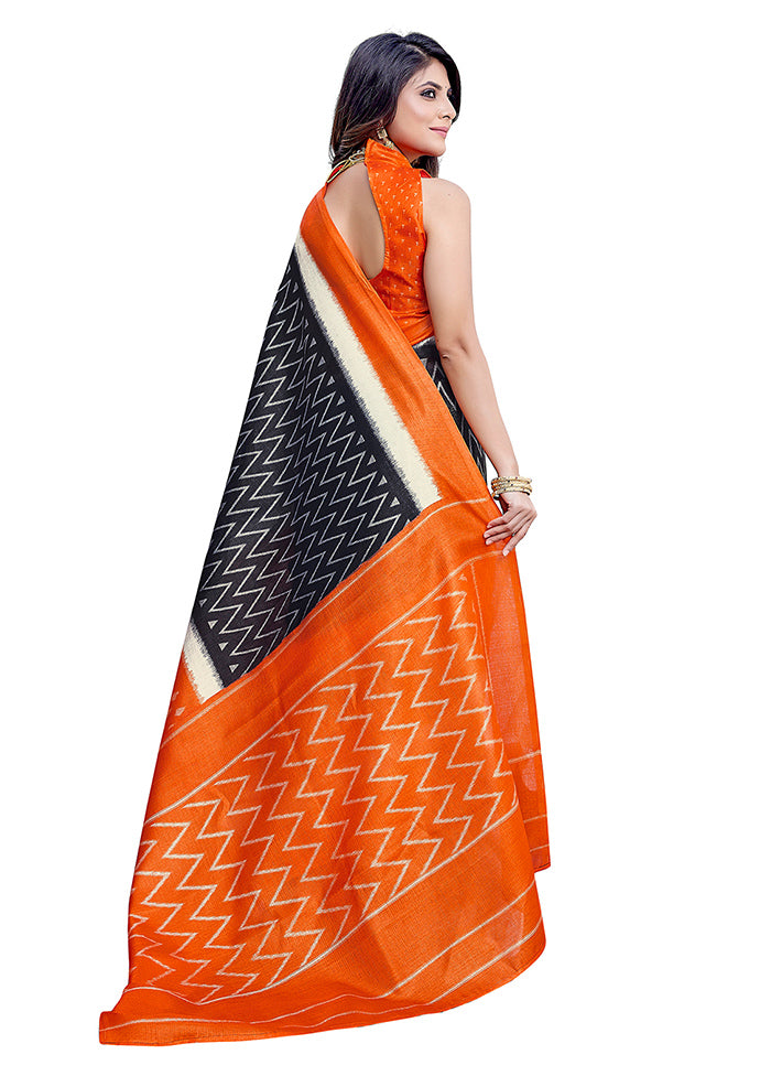 Orange Dupion Silk Saree With Blouse Piece