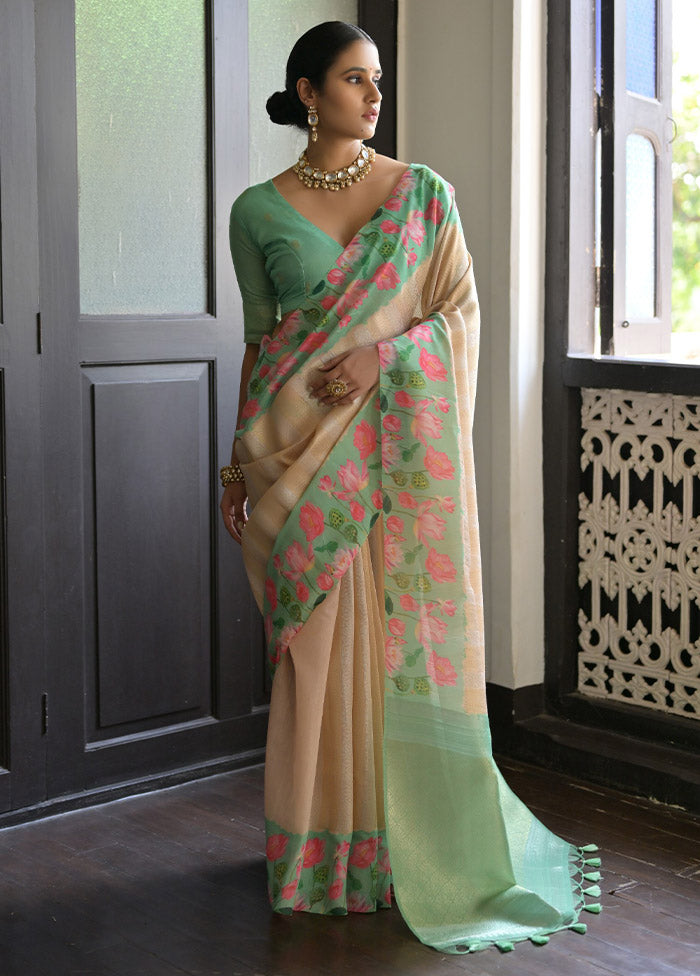 Cream Banarasi Silk Saree With Blouse Piece