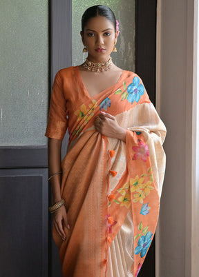 Orange Banarasi Silk Saree With Blouse Piece