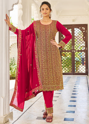 3 Pc Dark Pink Semi Stitched Georgette Suit Set VDSOT16062059 - Indian Silk House Agencies