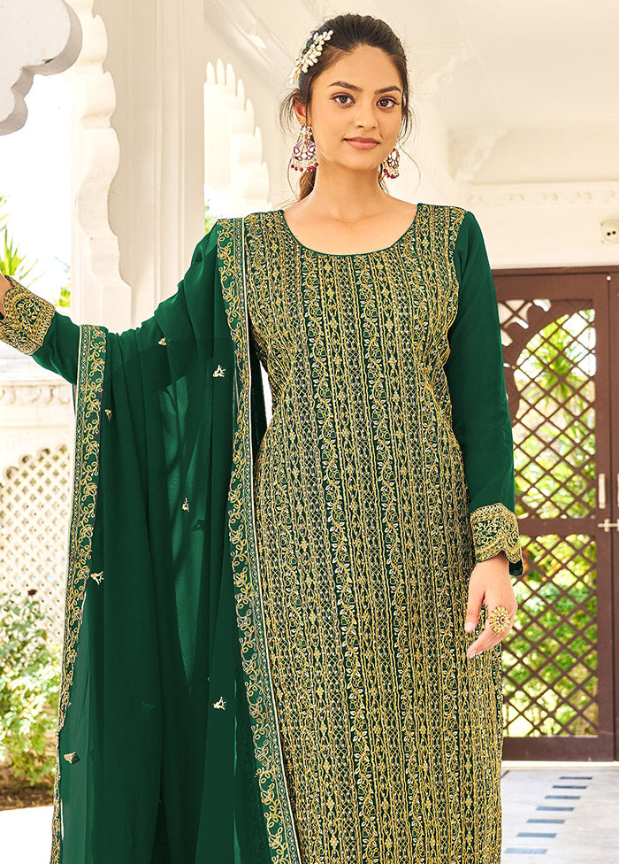 3 Pc Dark Green Semi Stitched Georgette Suit Set VDSOT16062061 - Indian Silk House Agencies
