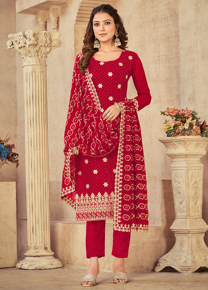 3 Pc Red Semi Stitched Georgette Suit Set VDSOT16062038 - Indian Silk House Agencies