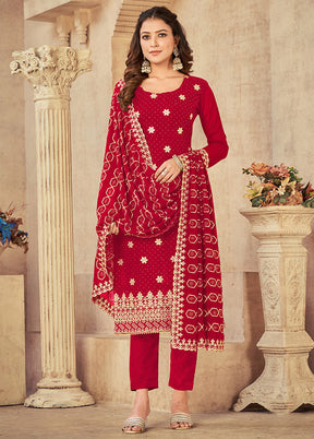 3 Pc Red Semi Stitched Georgette Suit Set VDSOT16062038 - Indian Silk House Agencies