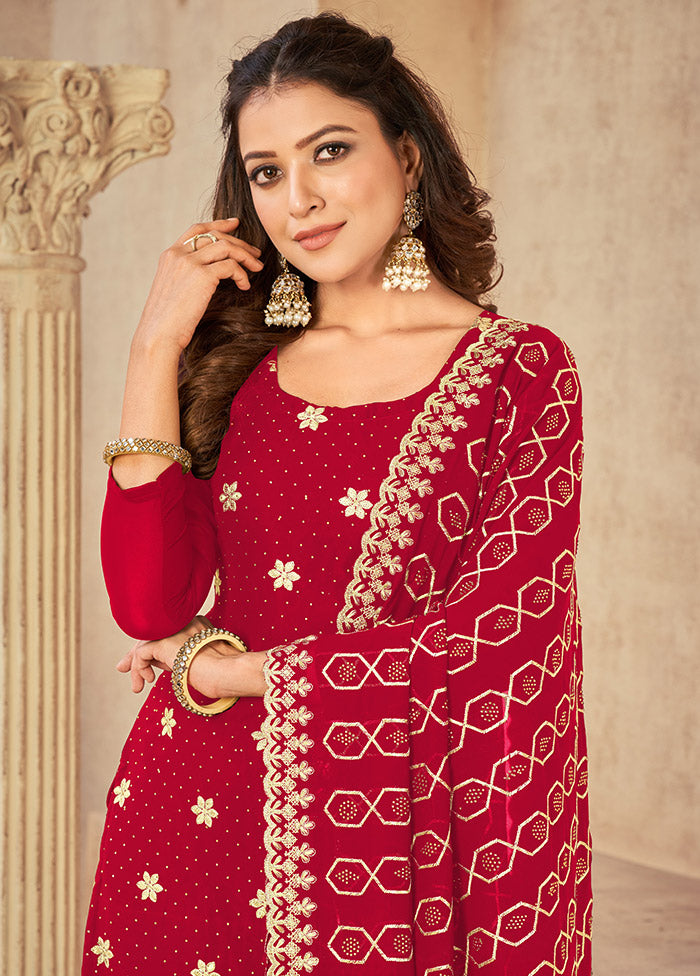 3 Pc Red Semi Stitched Georgette Suit Set VDSOT16062038 - Indian Silk House Agencies