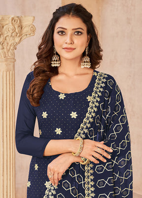 3 Pc Blue Semi Stitched Georgette Suit Set VDSOT16062039 - Indian Silk House Agencies
