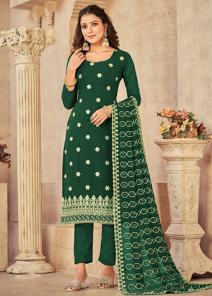 3 Pc Green Semi Stitched Georgette Suit Set VDSOT16062040 - Indian Silk House Agencies