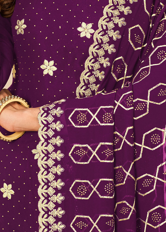 3 Pc Purple Semi Stitched Georgette Suit Set VDSOT16062041 - Indian Silk House Agencies
