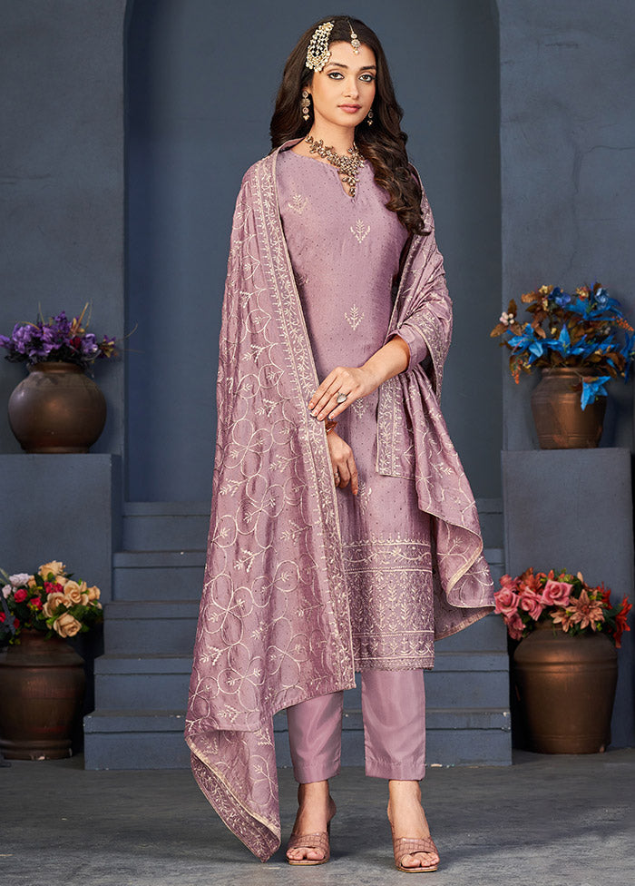 3 Pc Lavender Semi Stitched Silk Suit Set VDSOT16062043 - Indian Silk House Agencies