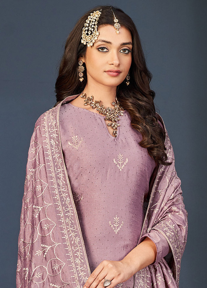 3 Pc Lavender Semi Stitched Silk Suit Set VDSOT16062043 - Indian Silk House Agencies