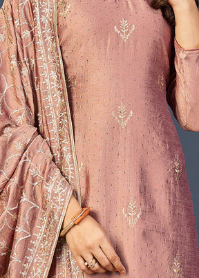 3 Pc Peach Semi Stitched Silk Suit Set VDSOT16062044 - Indian Silk House Agencies