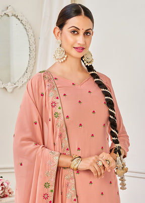 3 Pc Peach Semi Stitched Georgette Suit Set VDSOT16062054 - Indian Silk House Agencies