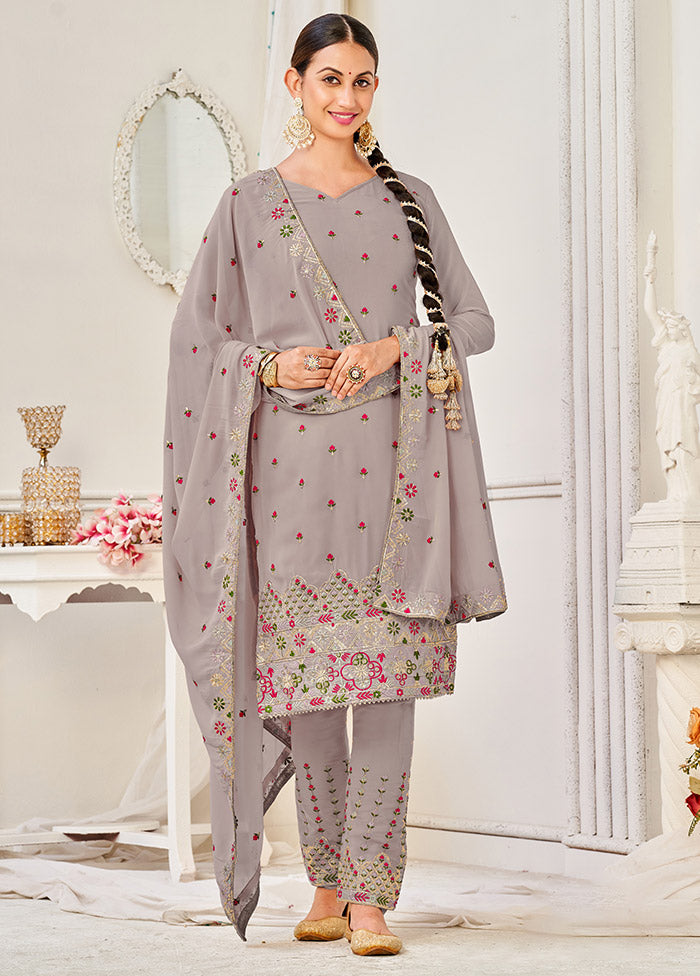 3 Pc Grey Semi Stitched Georgette Suit Set VDSOT16062055 - Indian Silk House Agencies