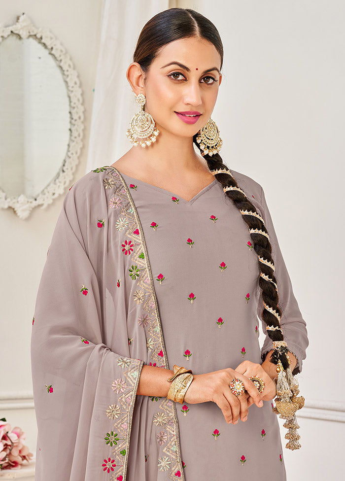 3 Pc Grey Semi Stitched Georgette Suit Set VDSOT16062055 - Indian Silk House Agencies