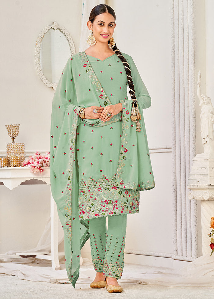3 Pc Green Semi Stitched Georgette Suit Set VDSOT16062056 - Indian Silk House Agencies
