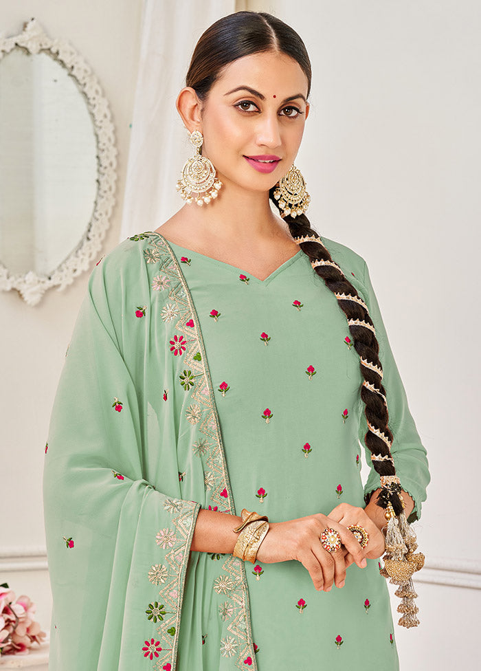 3 Pc Green Semi Stitched Georgette Suit Set VDSOT16062056 - Indian Silk House Agencies