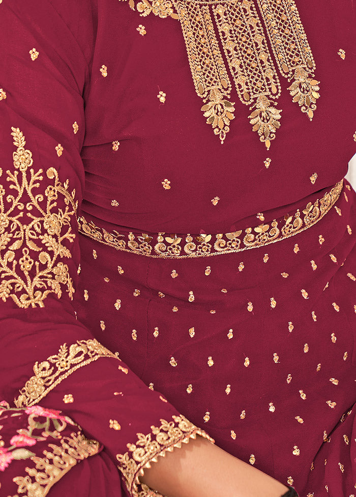 3 Pc Dark Pink Semi Stitched Georgette Sharara Suit Set VDSOT16062062 - Indian Silk House Agencies