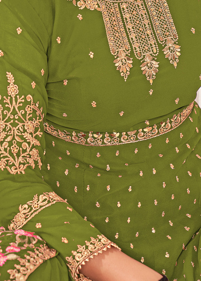 3 Pc Dark Green Semi Stitched Georgette Sharara Suit Set VDSOT16062063 - Indian Silk House Agencies